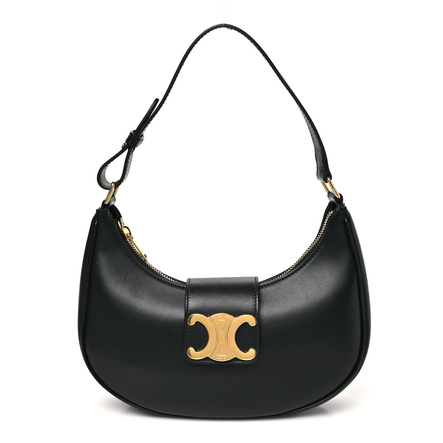 Smooth Calfskin Medium Strap Ava Triomphe Shoulder Bag Black