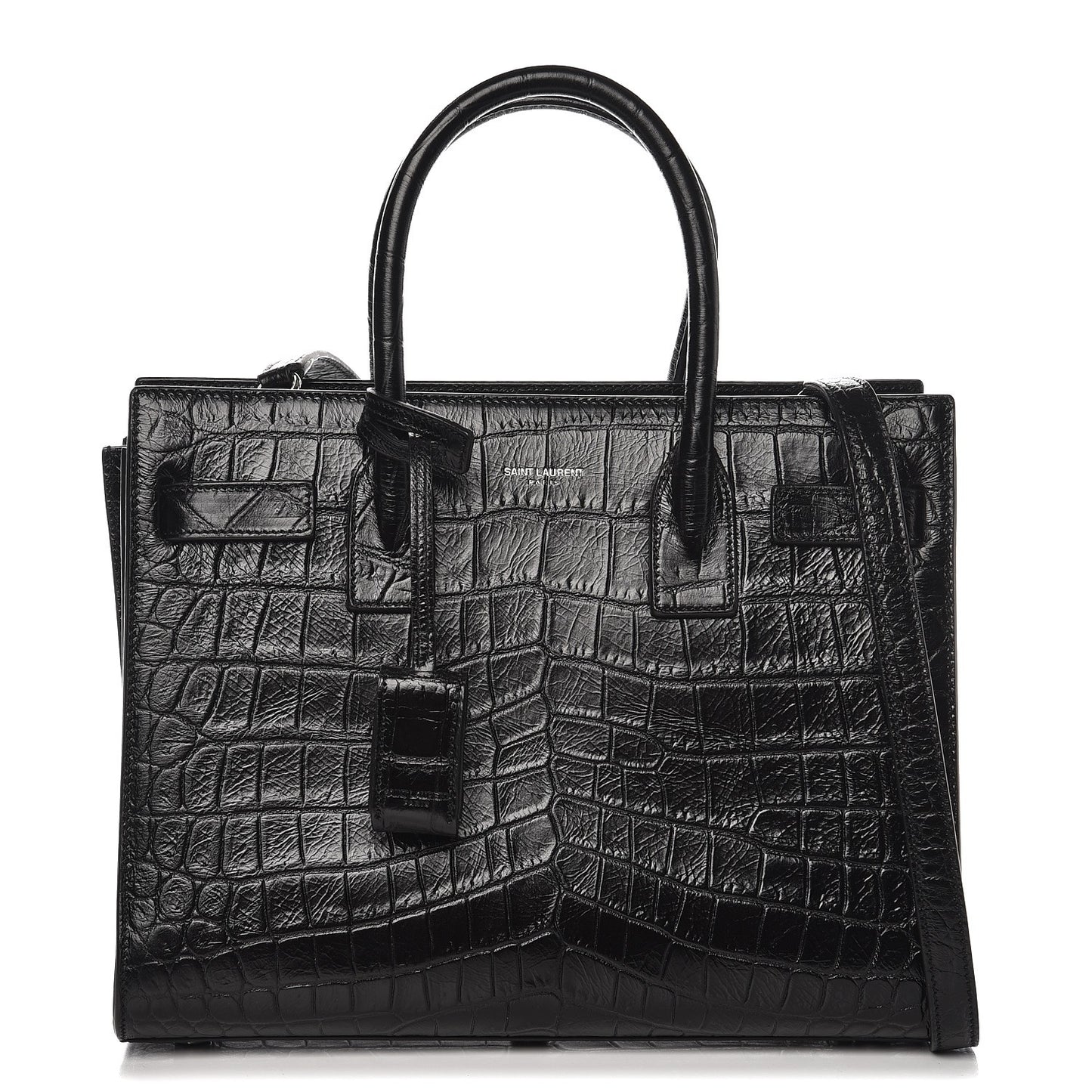 Calfskin Crocodile Embossed Baby Sac De Jour Black