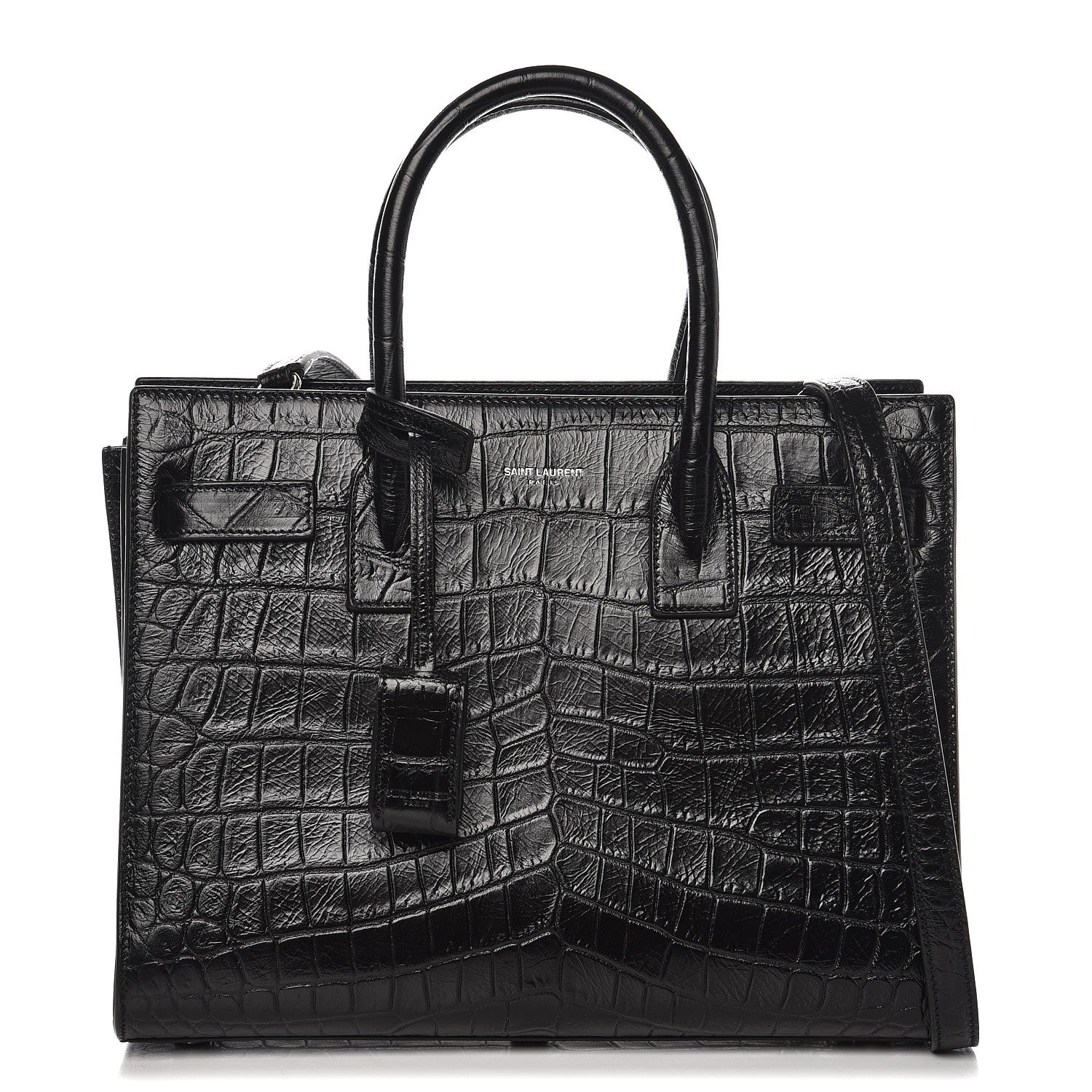 Saint Laurent Calfskin Crocodile Embossed Baby Sac De Jour Black 1 of 7