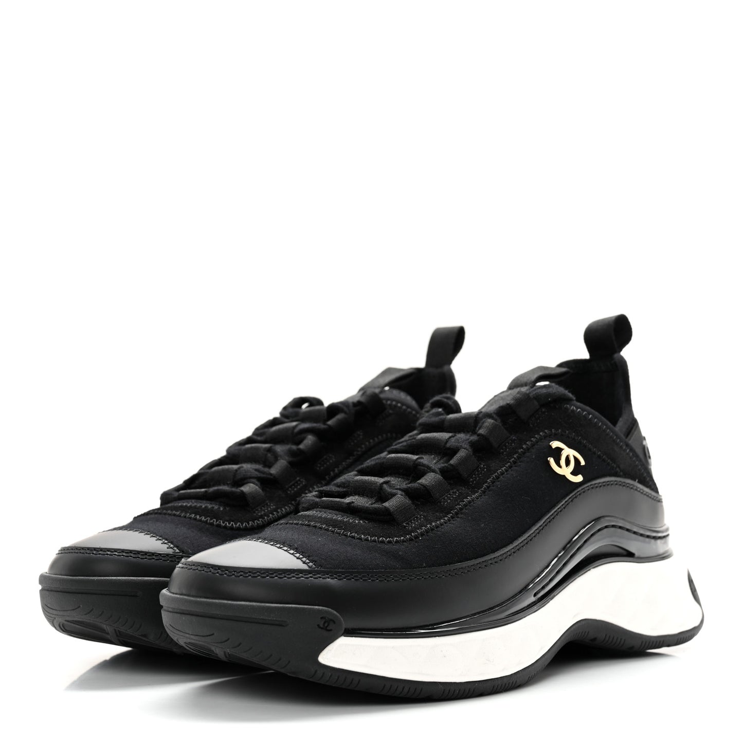Velvet Calfskin Mixed Fibers CC Sneakers 35.5 Black