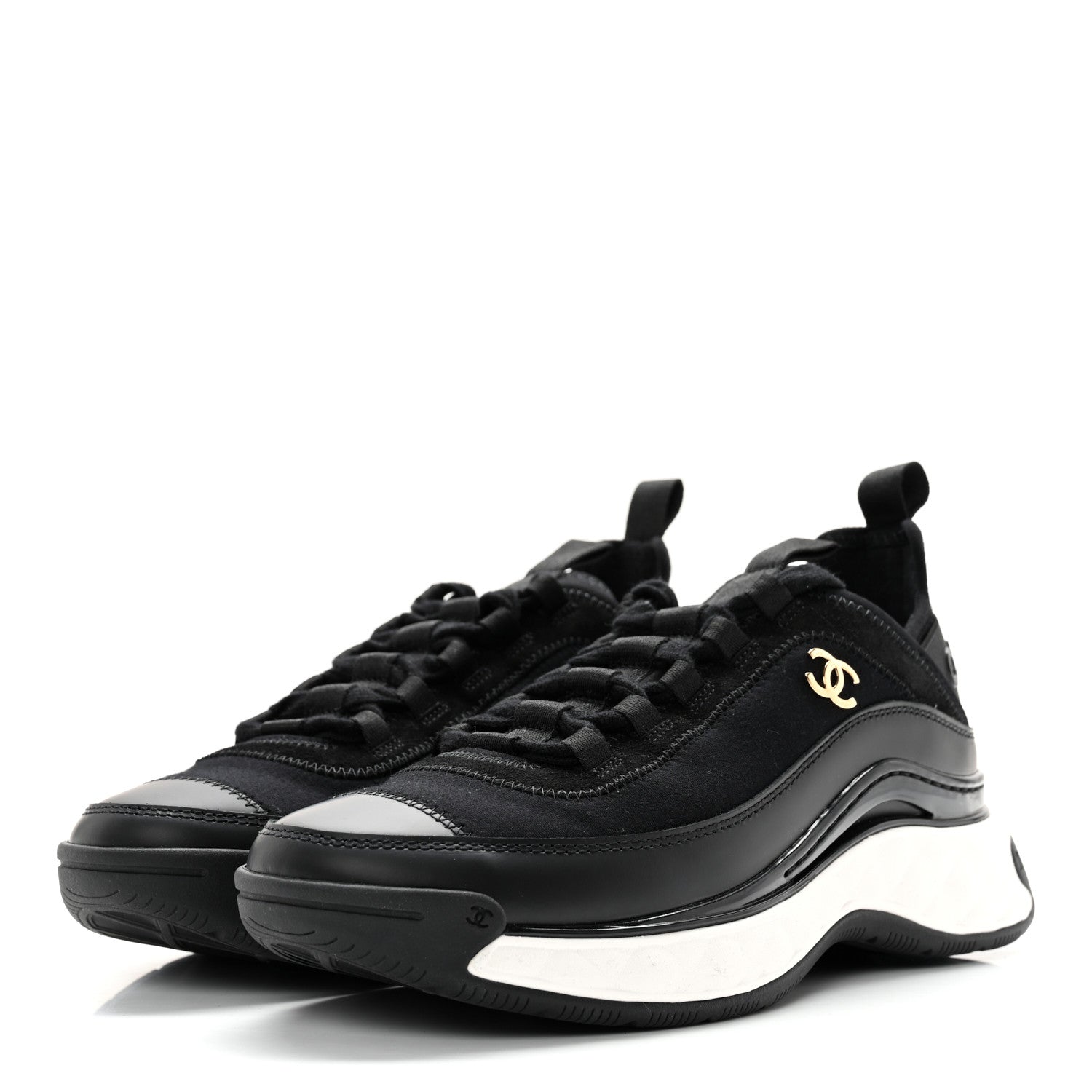 Chanel Velvet Calfskin Mixed Fibers CC Sneakers 35.5 Black 3 of 10