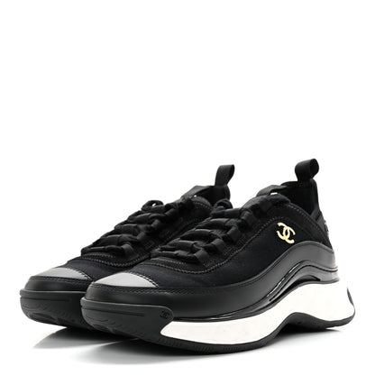 Chanel Velvet Calfskin Mixed Fibers CC Sneakers 35.5 Black 3 of 10