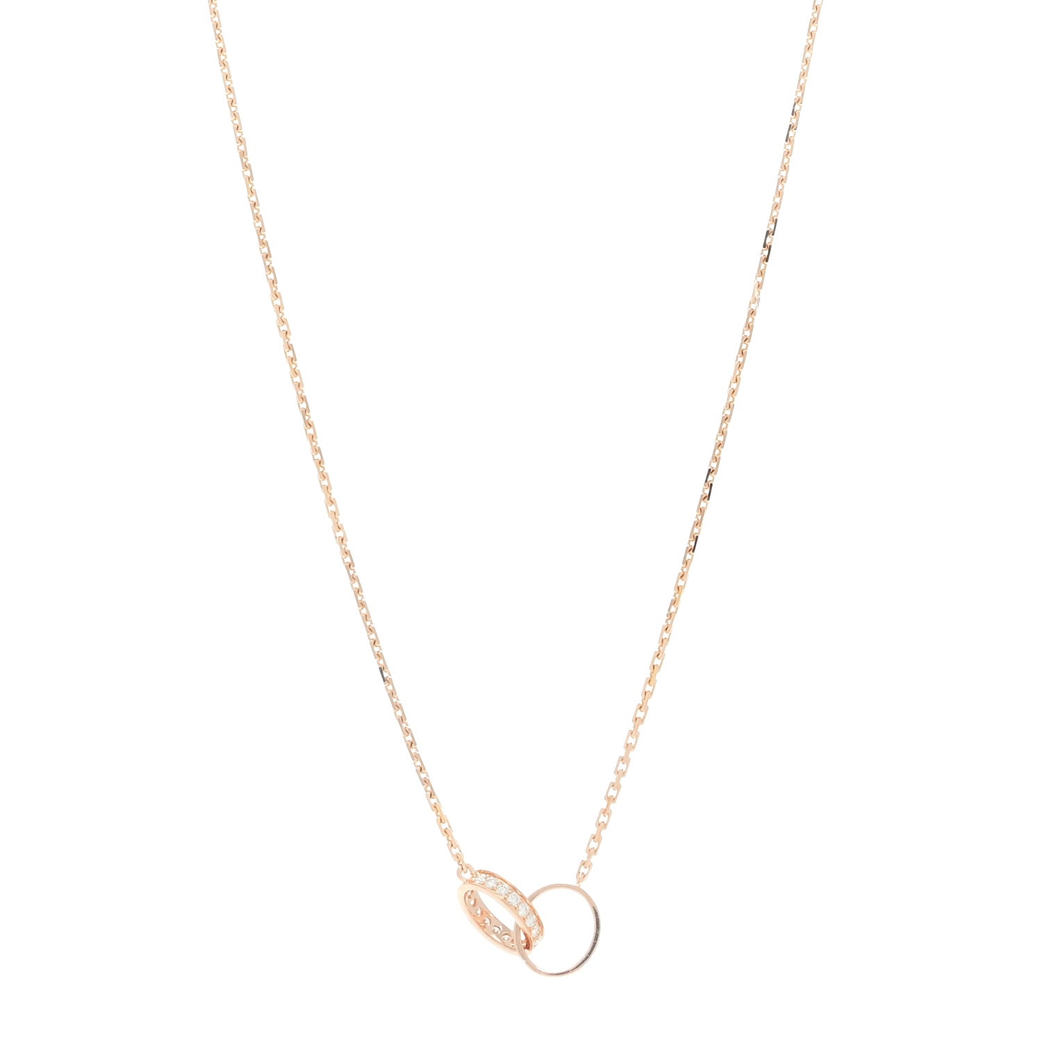 Cartier 18K Pink Gold Diamond Interlocking LOVE Necklace 1 of 3
