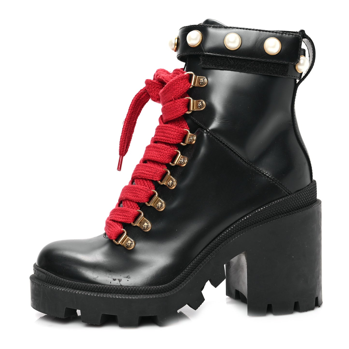 Magnum Calfskin Pearl Lace Up Combat Ankle Boots 37.5 Black