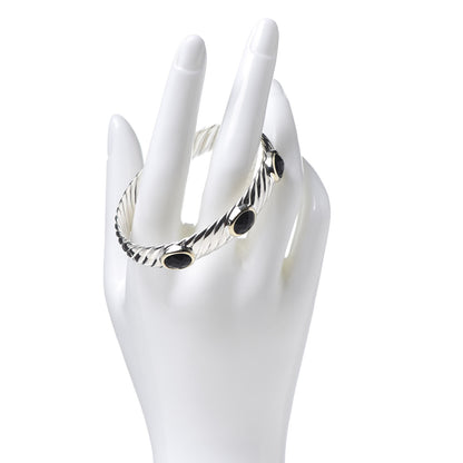 David Yurman Sterling Silver 18K Yellow Gold Black Onyx 11mm Cable Bangle Bracelet 2 of 4