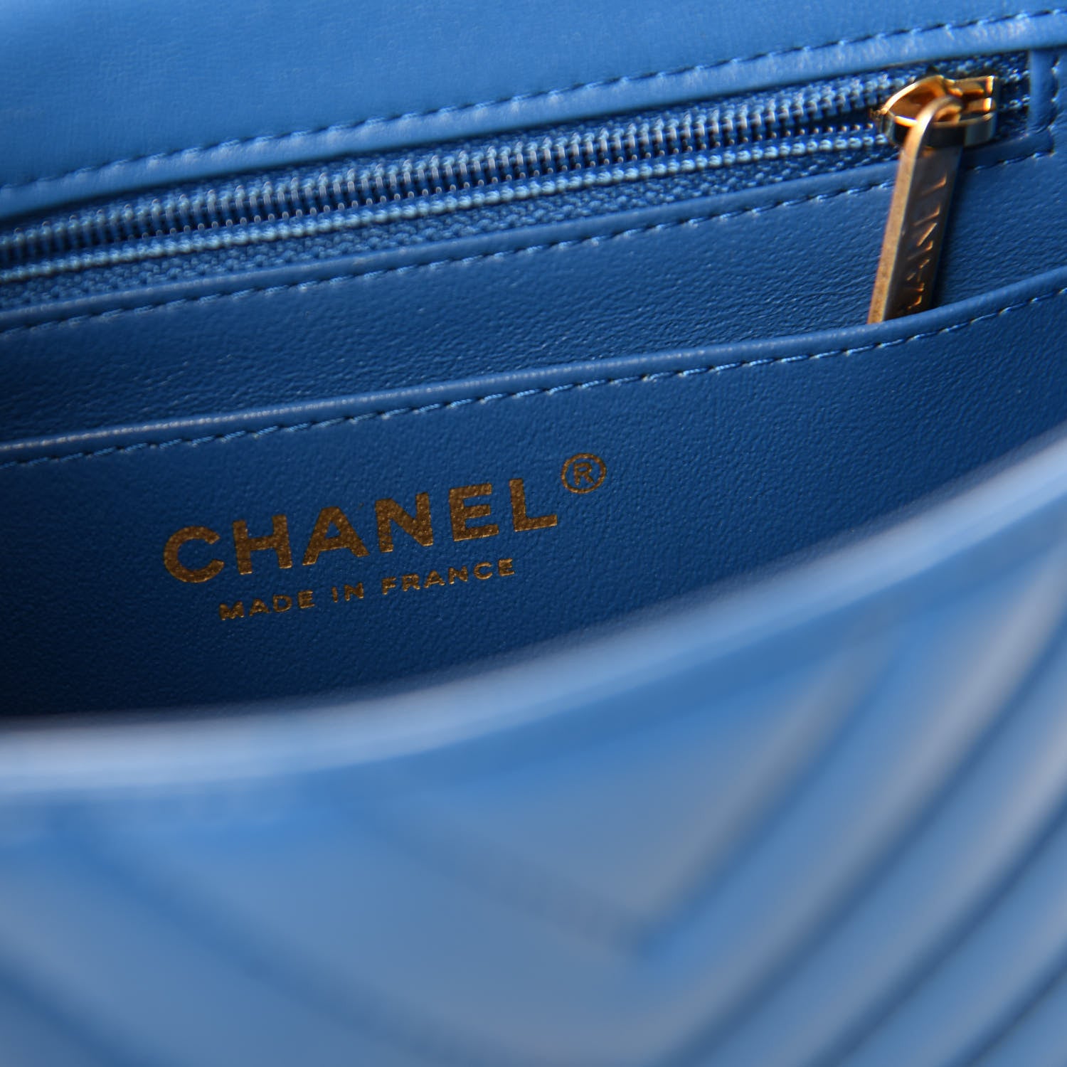 Chanel Lambskin Chevron Quilted Mini Square Flap Blue 8 of 9