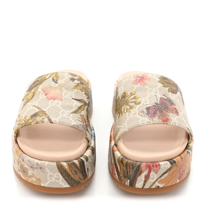 Gucci GG Supreme Monogram Water Flora Angelina Platform Slide Sandals 38 Beige White Multicolor 2 of 9