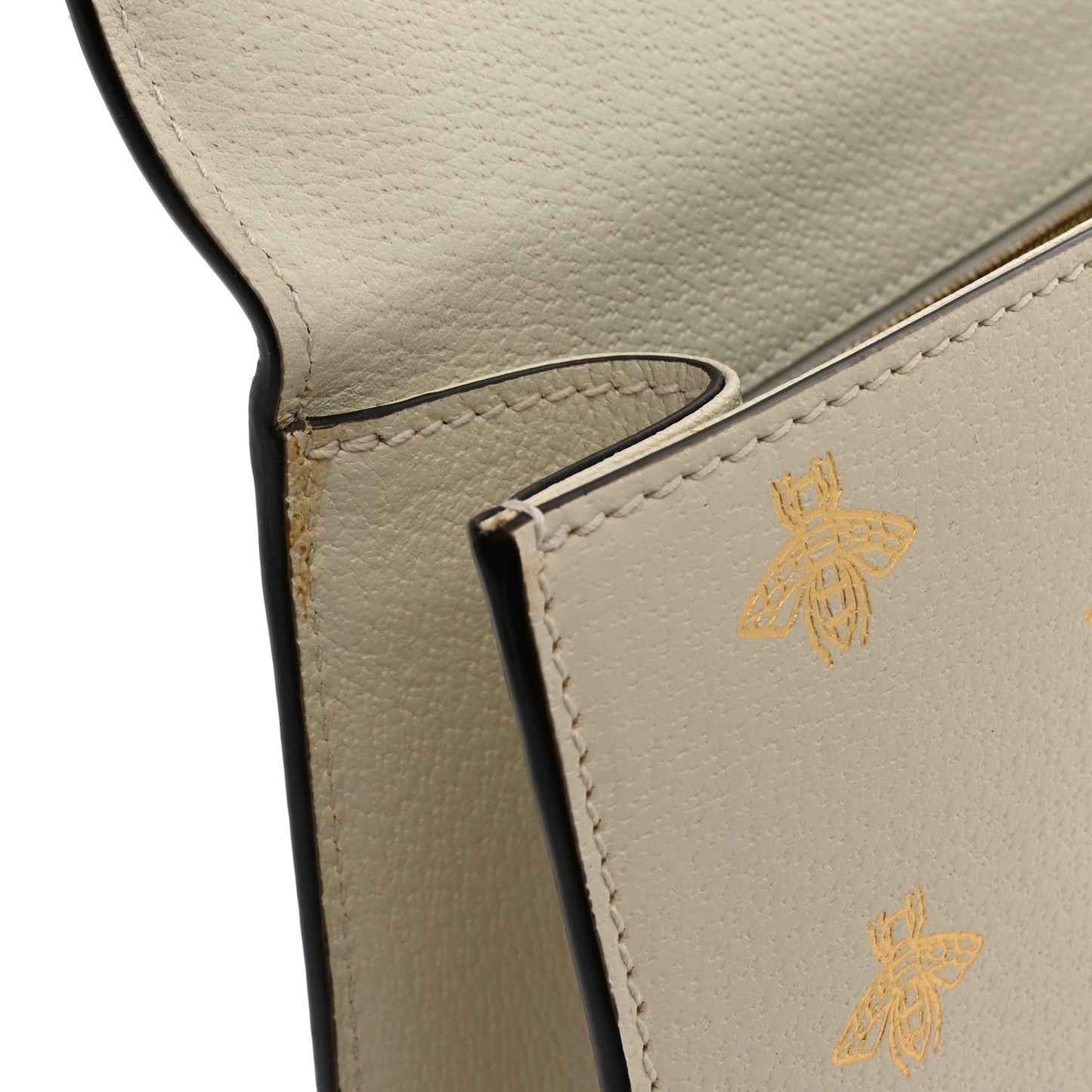 Textured Calfskin Bee Star Print Small Sylvie Shoulder Bag Mystic White