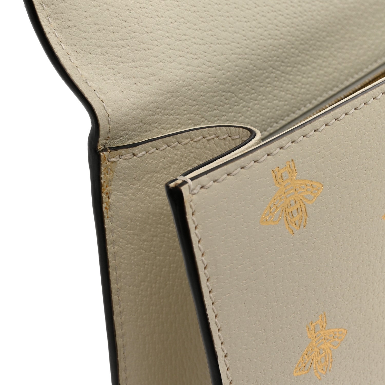 Gucci Textured Calfskin Bee Star Print Small Sylvie Shoulder Bag Mystic White 12 of 14