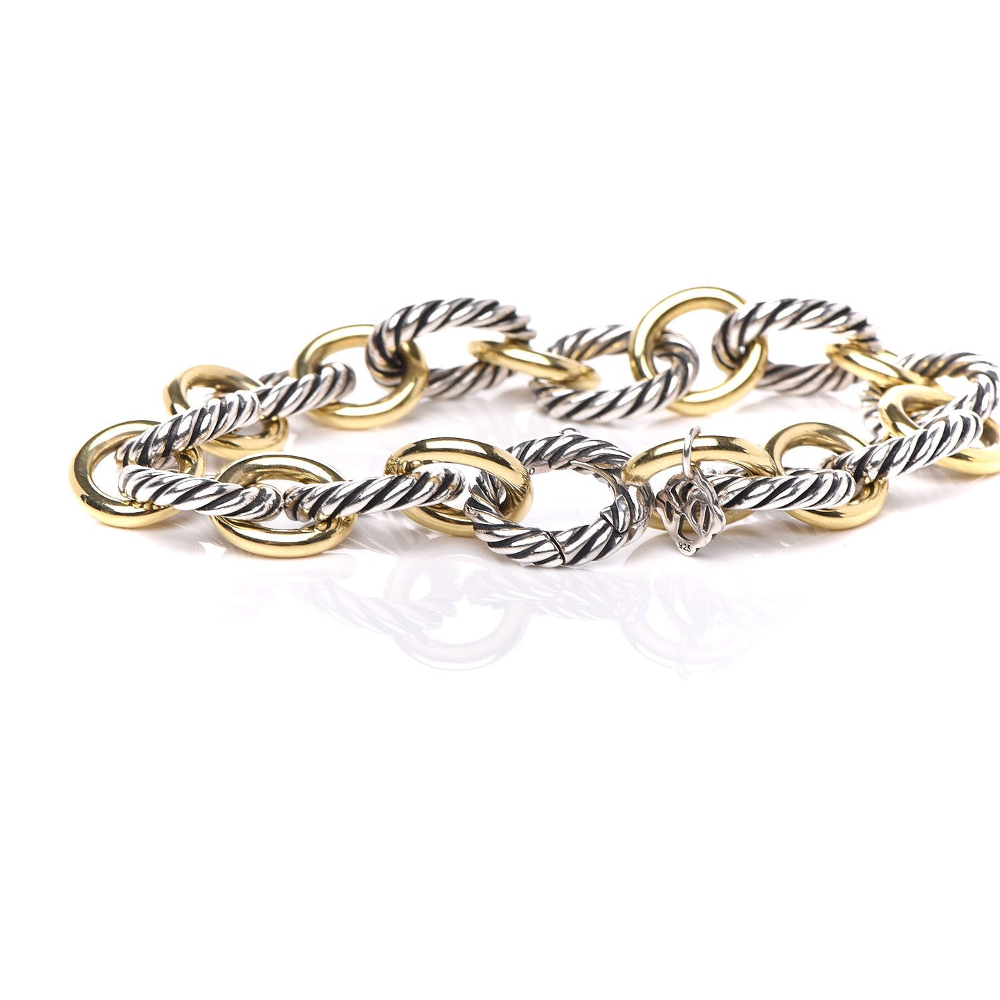 Sterling Silver 18K Yellow Gold 12mm Large Oval Link Bracelet