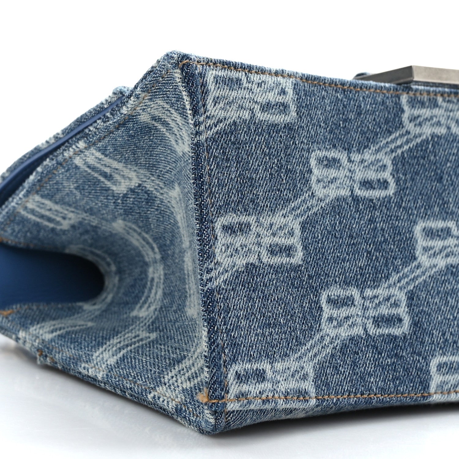 Balenciaga Denim BB Monogram Small Hourglass Top Handle Bag Blue 8 of 9