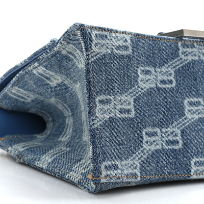 Balenciaga Denim BB Monogram Small Hourglass Top Handle Bag Blue 8 of 9