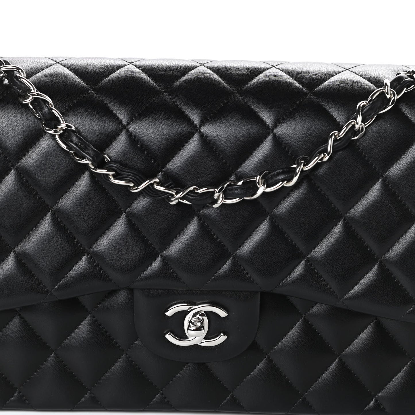 Lambskin Quilted Jumbo Double Flap Black