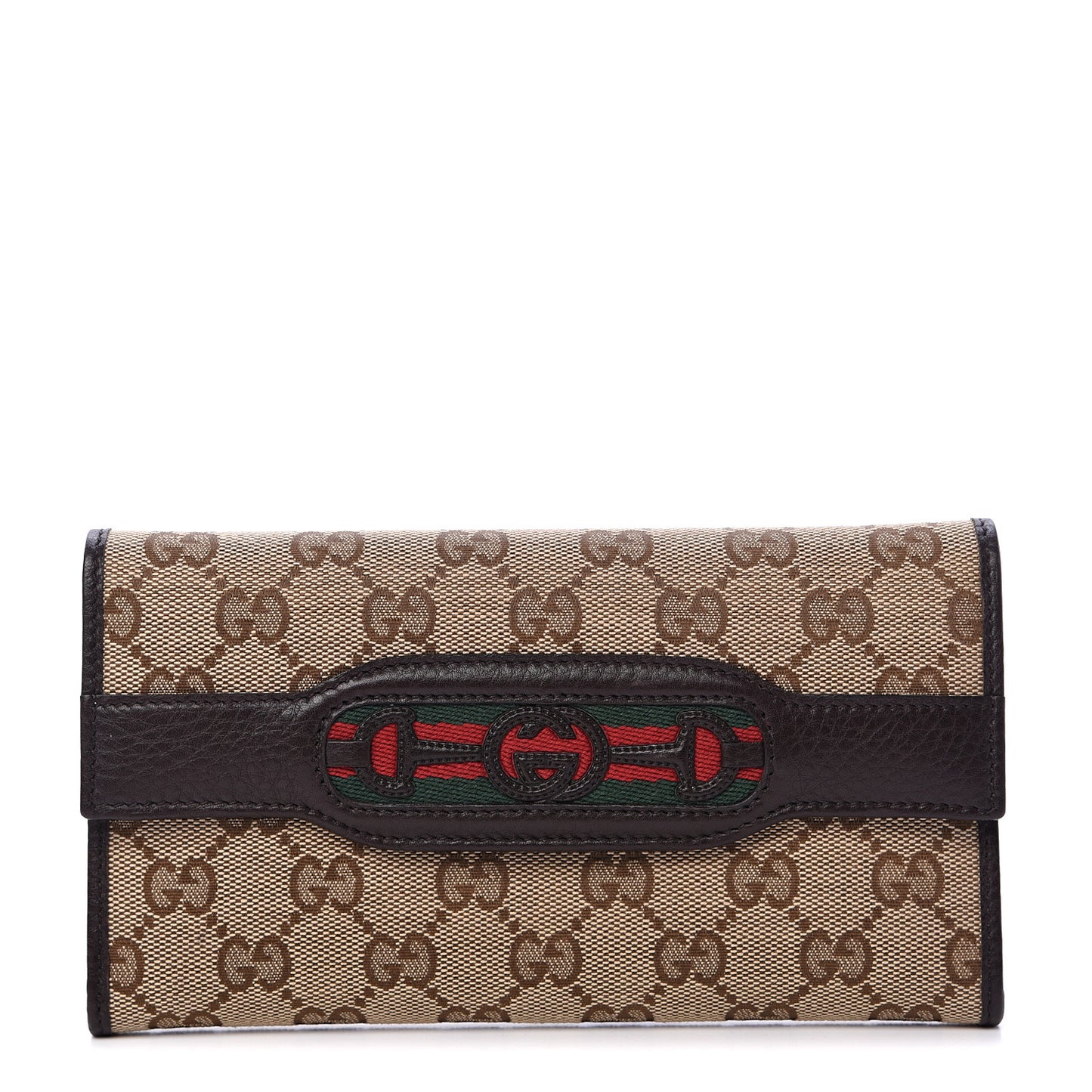 Monogram Interlocking G Horsebit Web Continental Wallet Dark Brown