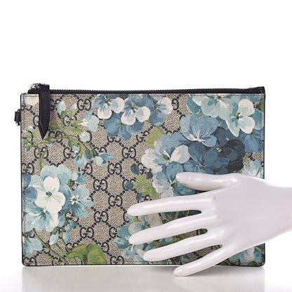 Gucci GG Supreme Monogram Blooms Small Zip Wristlet Pouch Beige Blue Black 2 of 7