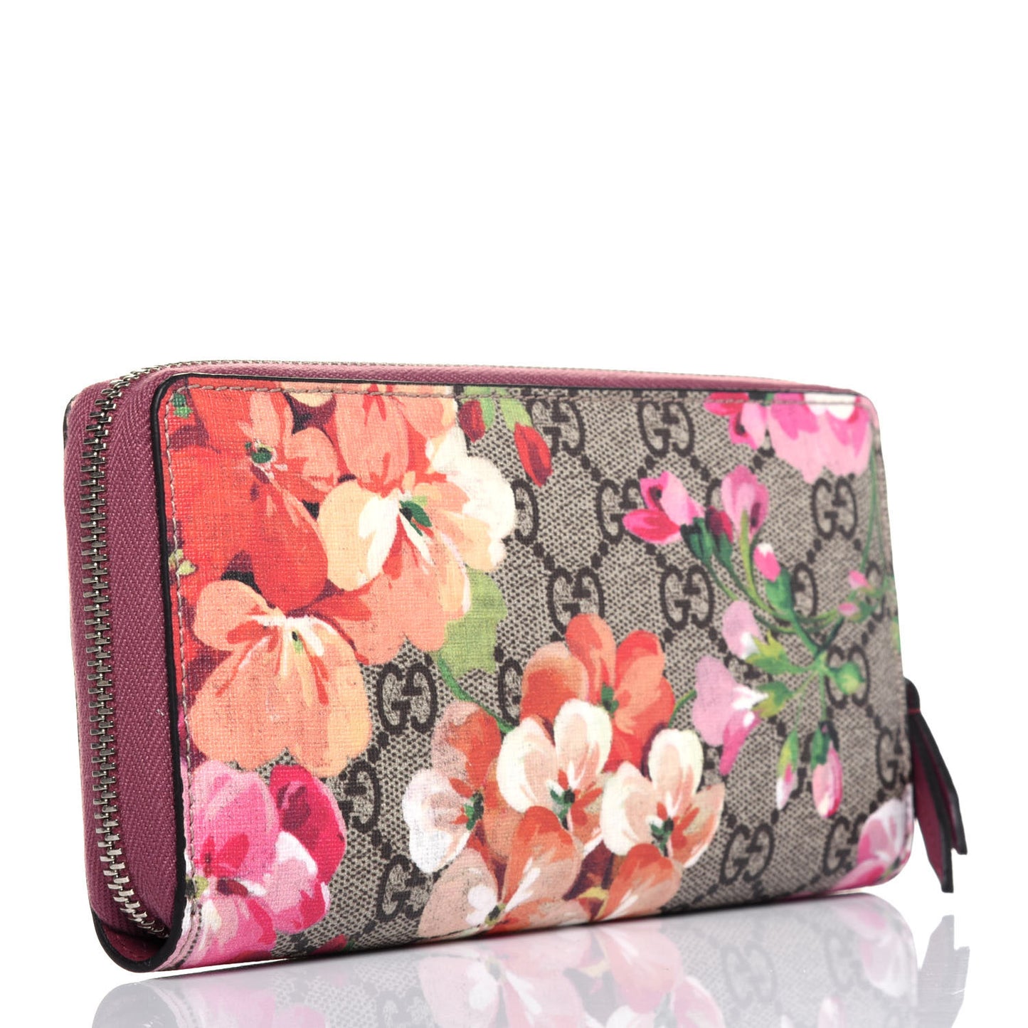 GG Supreme Monogram Blooms Zip Around Wallet Beige Multicolor Dry Rose