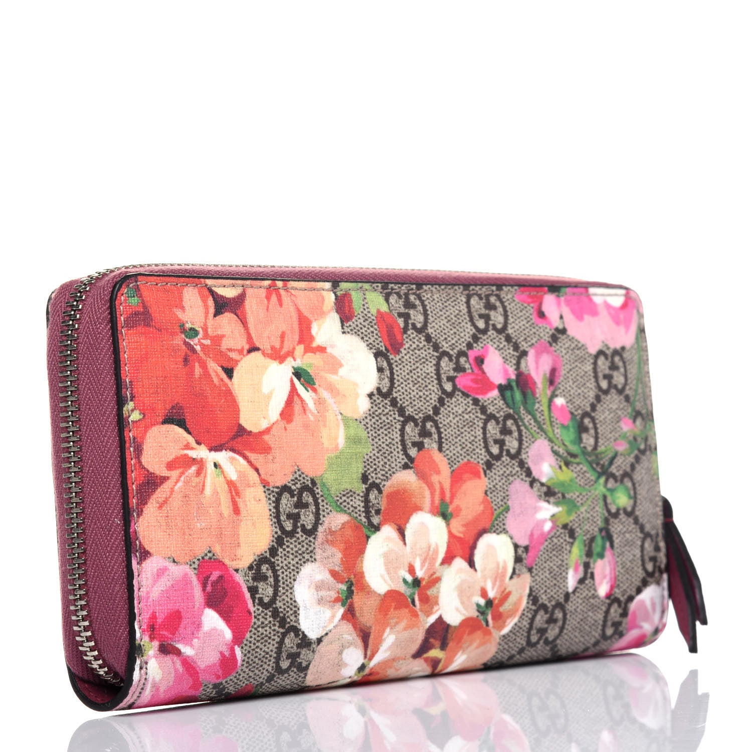 Gucci GG Supreme Monogram Blooms Zip Around Wallet Beige Multicolor Dry Rose 3 of 12