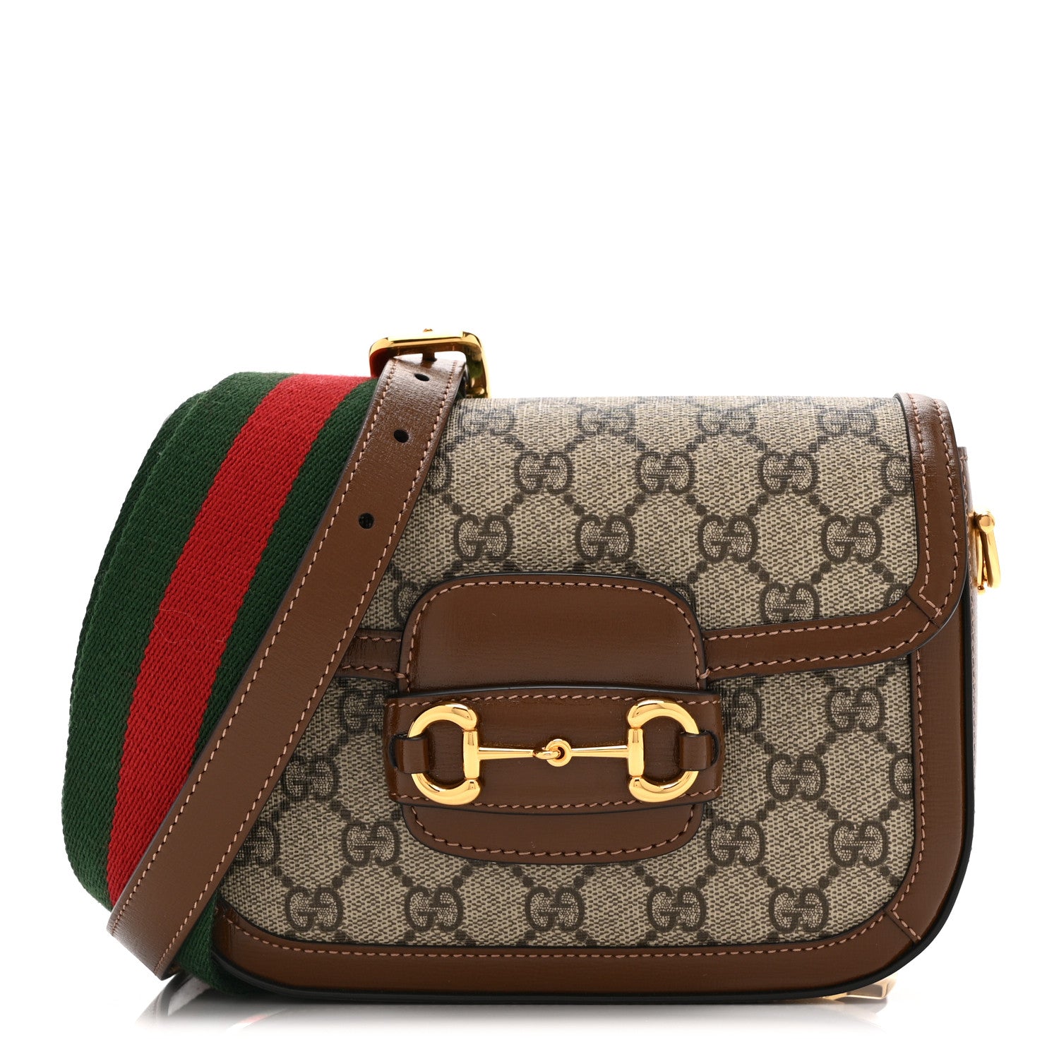 Gucci GG Supreme Monogram Web Mini Horsebit 1955 Shoulder Bag Beige Brown Sugar 1 of 12