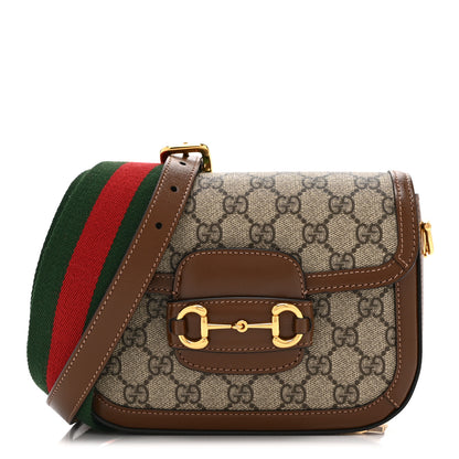 Gucci GG Supreme Monogram Web Mini Horsebit 1955 Shoulder Bag Beige Brown Sugar 1 of 12
