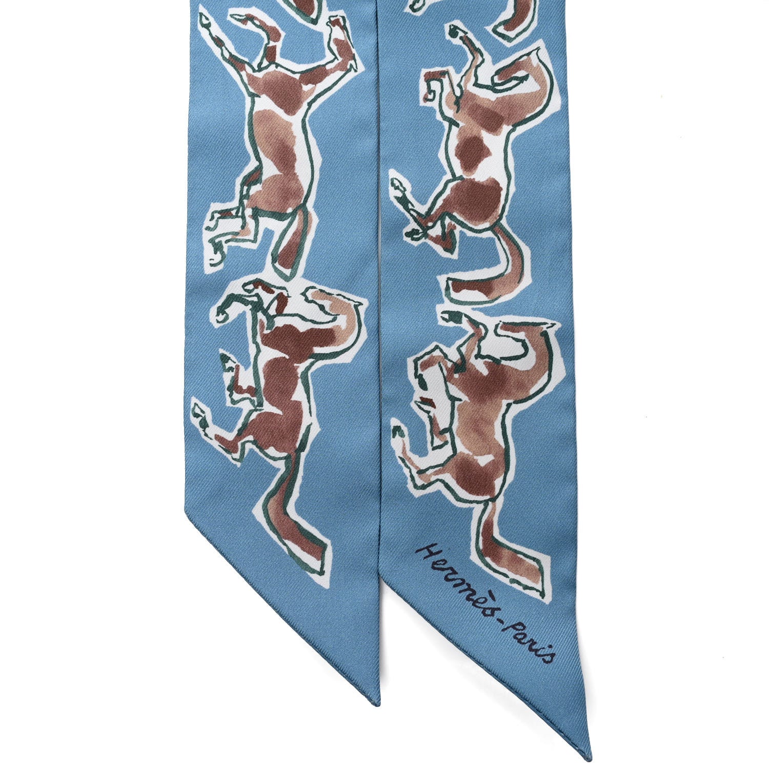 Hermes Silk Chevaux En Liberte Twilly Bleu Glacier Beige 2 of 4