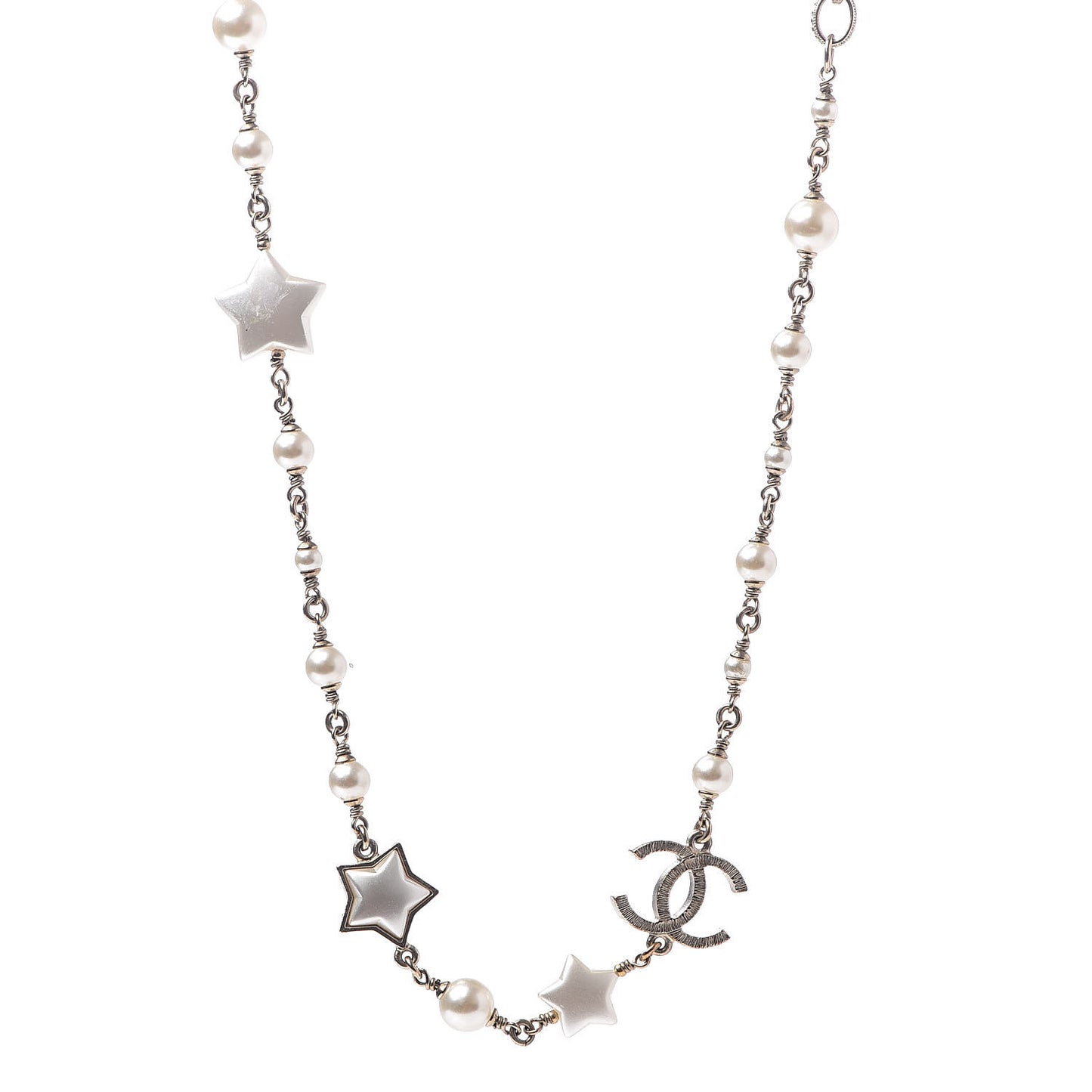 Metal Resin Pearl Star CC Necklace Gold