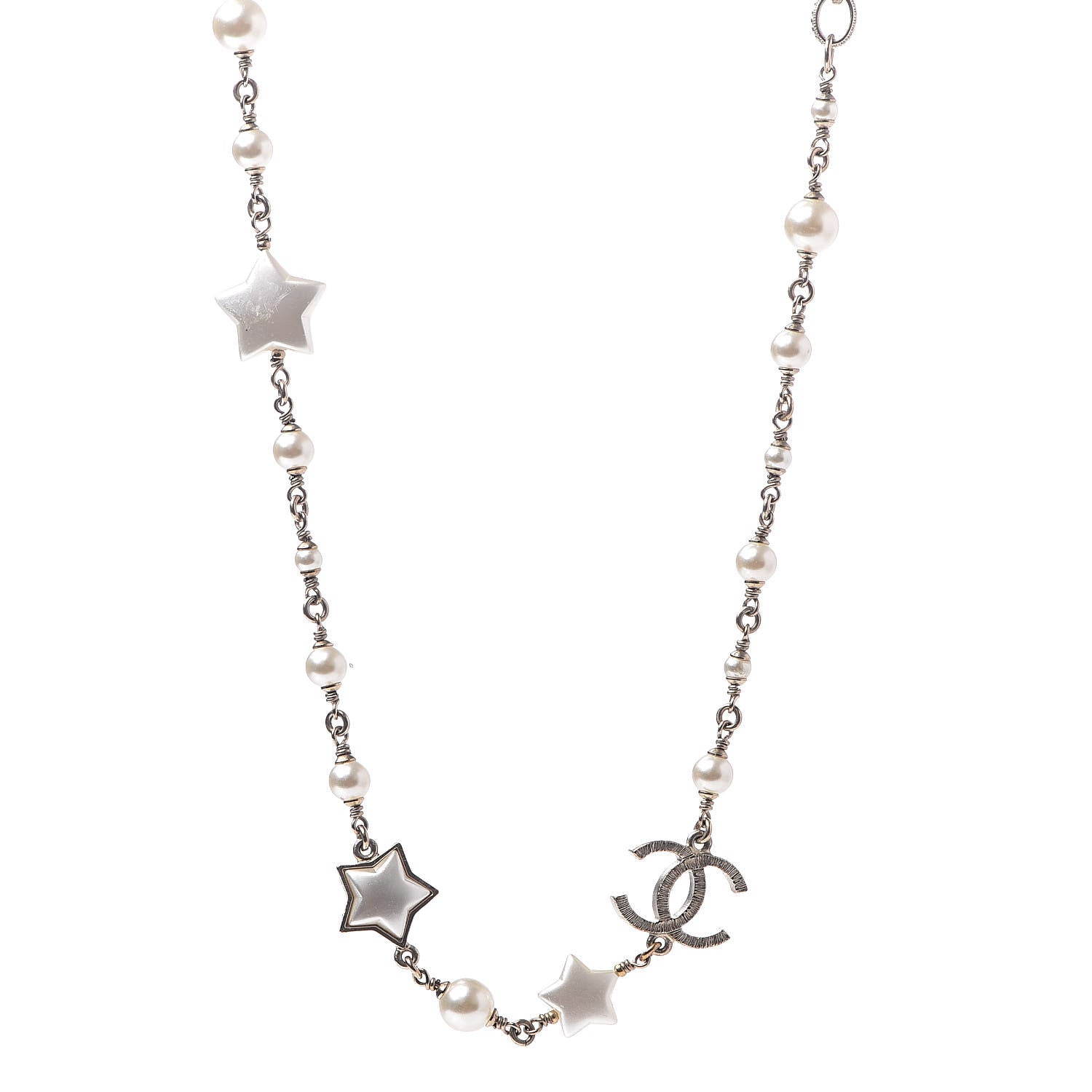 Chanel Metal Resin Pearl Star CC Necklace Gold 1 of 5