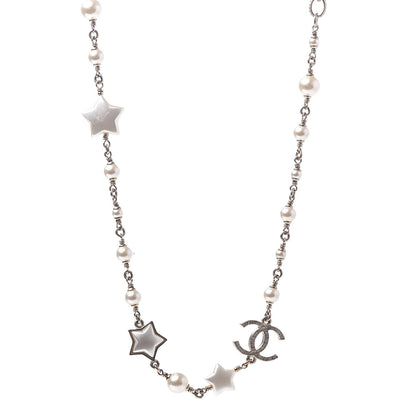 Chanel Metal Resin Pearl Star CC Necklace Gold 1 of 5