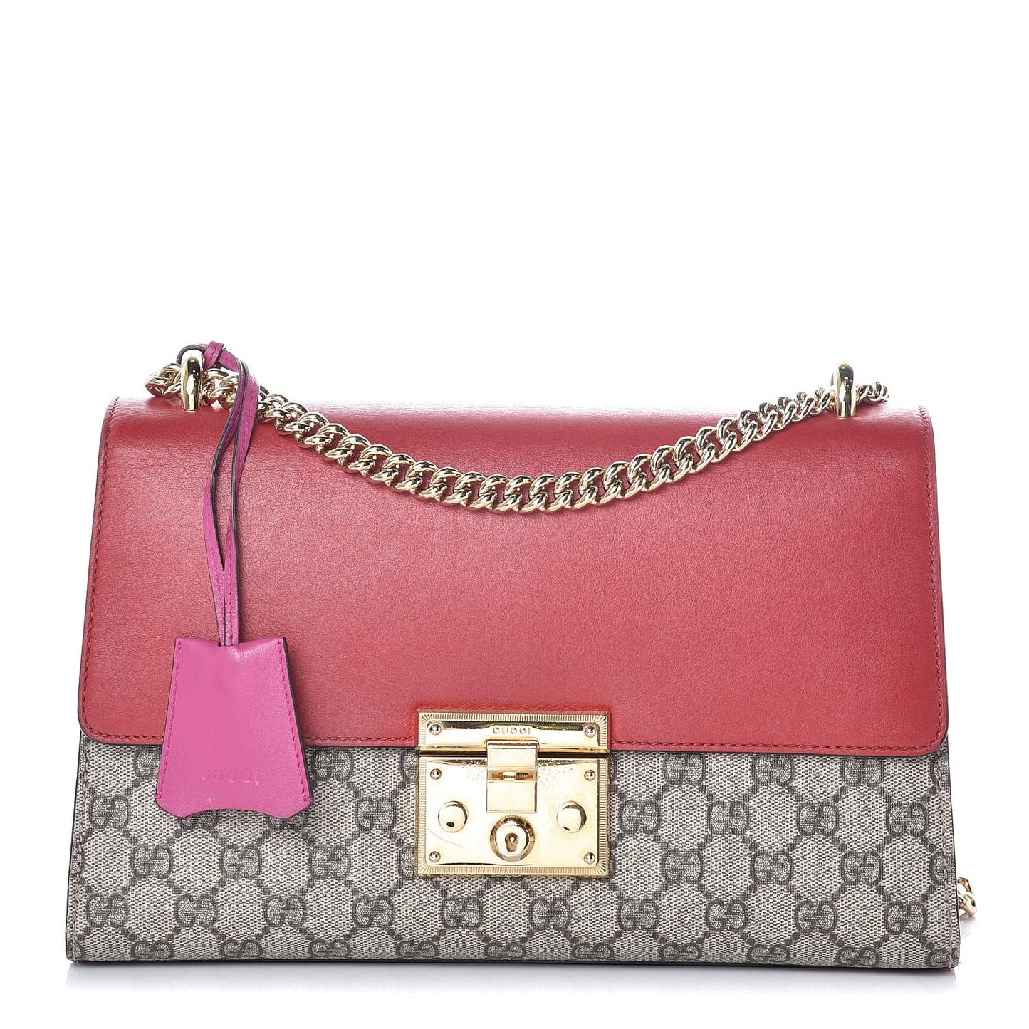 GG Supreme Monogram Calfskin Medium Padlock Shoulder Bag Beige Hibiscus Red New Rosette