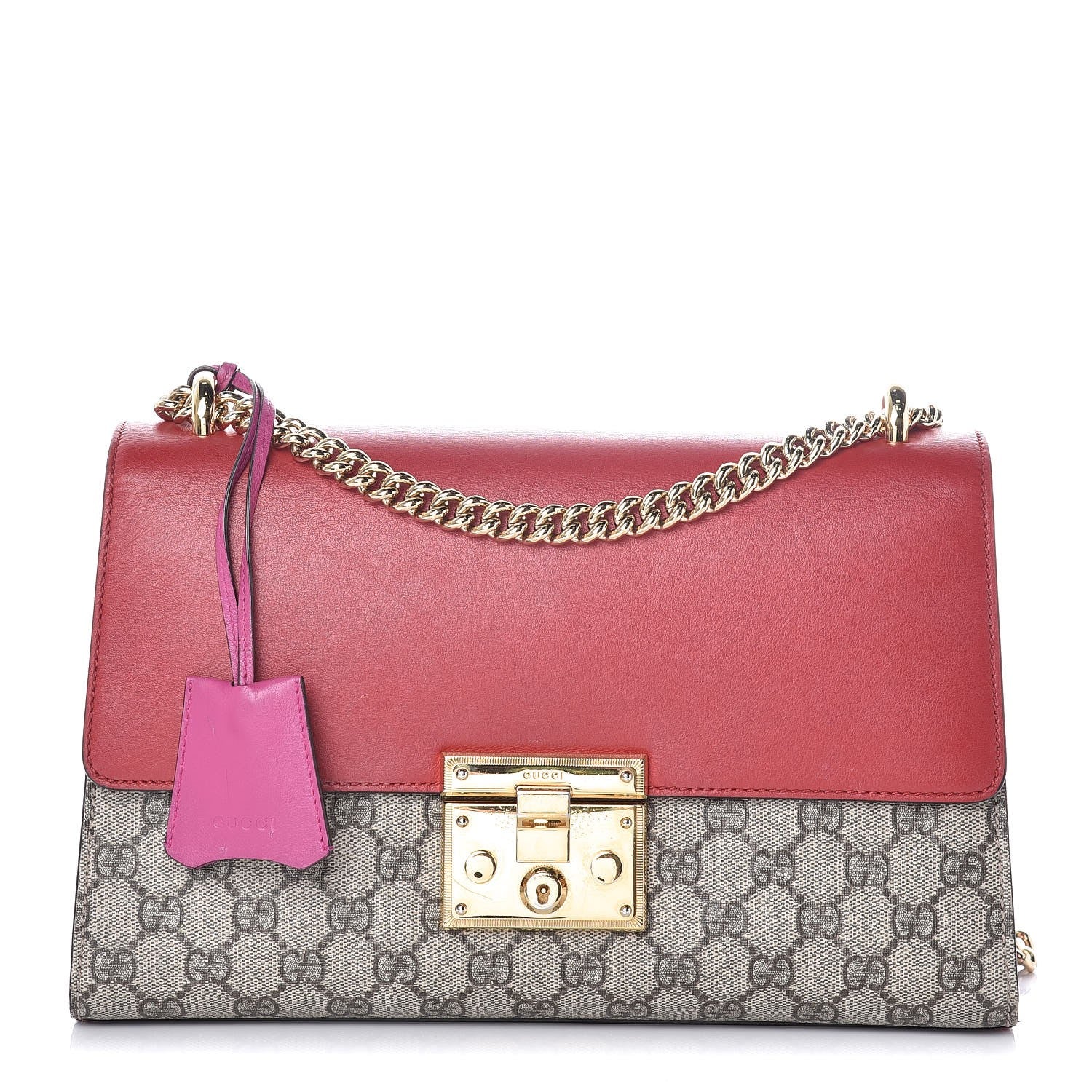 Gucci GG Supreme Monogram Calfskin Medium Padlock Shoulder Bag Beige Hibiscus Red New Rosette 1 of 9