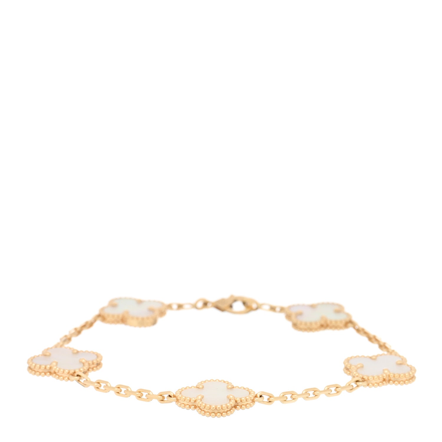 Van Cleef & Arpels 18K Yellow Gold Mother of Pearl 5 Motifs Vintage Alhambra Bracelet 1 of 4