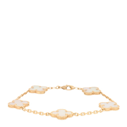 Van Cleef & Arpels 18K Yellow Gold Mother of Pearl 5 Motifs Vintage Alhambra Bracelet 1 of 4