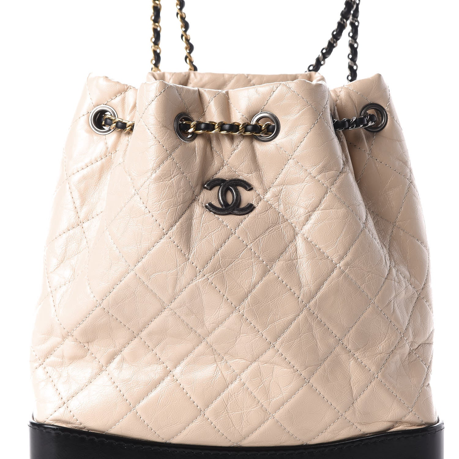 Chanel Aged Calfskin Quilted Gabrielle Backpack Beige Black 9 of 9