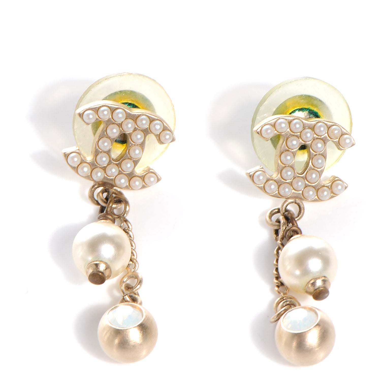 Chanel CC Pearl Tear Drop Clip On Earrings Gold 1 of 5