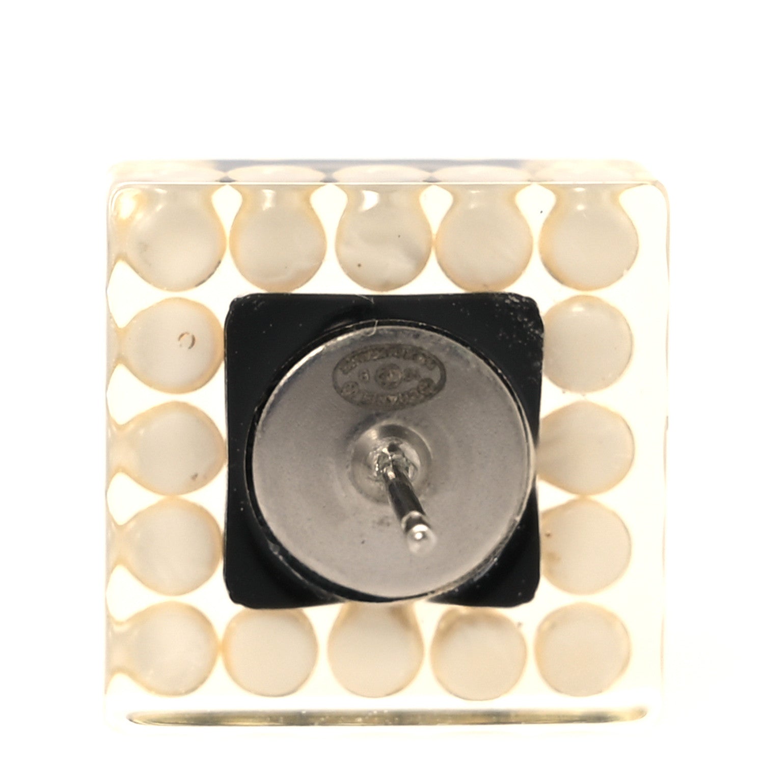 Chanel Pearl Resin Square CC Earrings Black Transparent 4 of 4