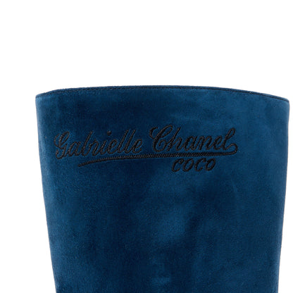 Chanel Suede Calfskin Satin Gabrielle Cap Toe Short Boots 35.5 Royal Blue Black 9 of 10