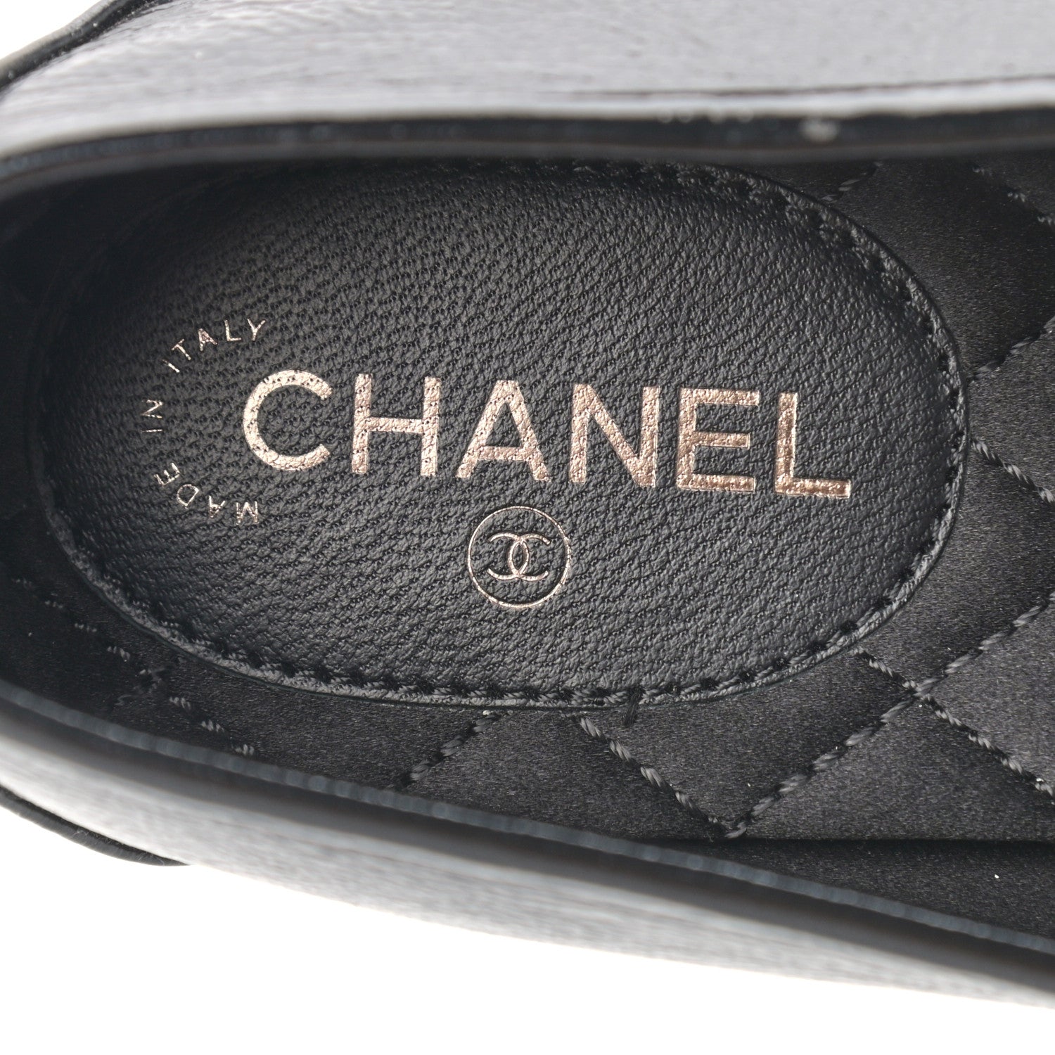Chanel Crackled Patent Calfskin CC Mocassin Loafers 38.5 Black 9 of 11