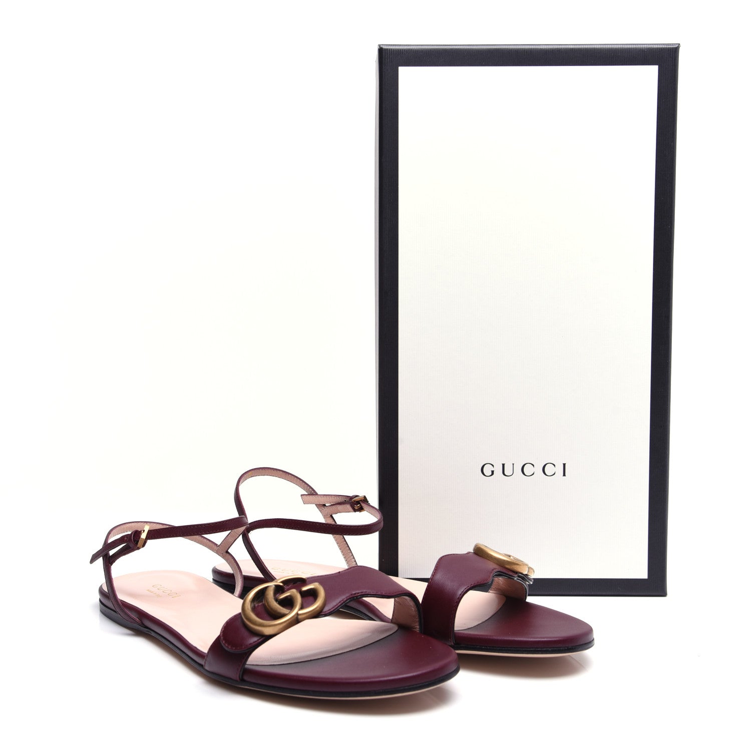 Gucci Lifford Calfskin GG Marmont Ankle Wrap Flat Sandals 39 Vintage Bordeaux 11 of 11
