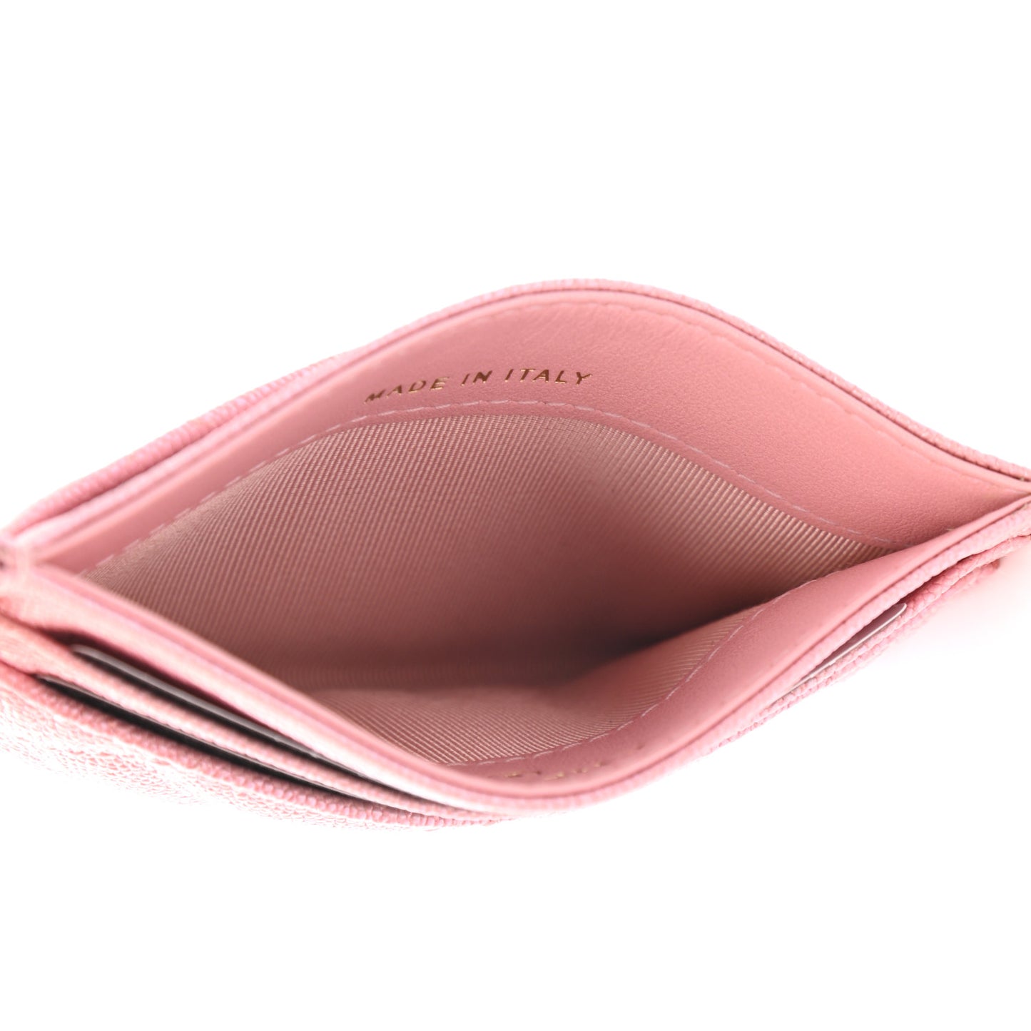 Iridescent Caviar Quilted Card Holder Rose Pink