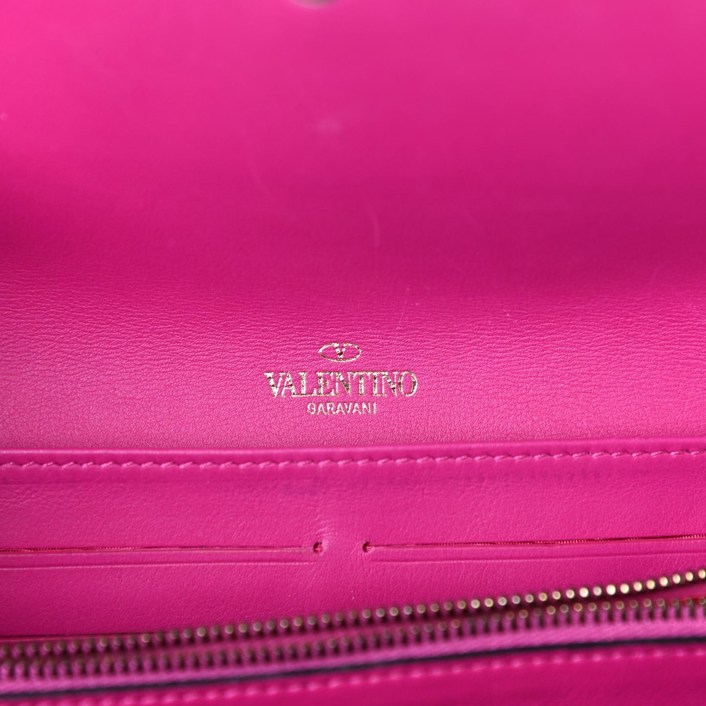 Calfskin Rockstud Flap Wallet On Chain Fuxia