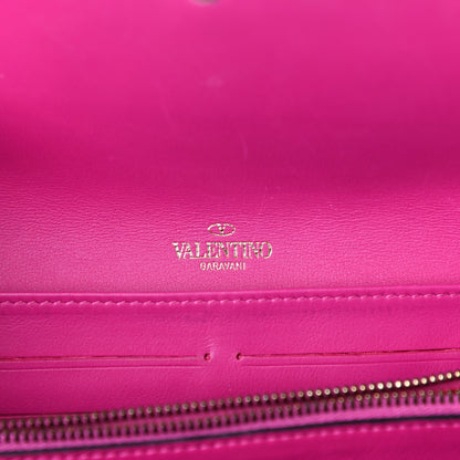 Valentino Garavani Calfskin Rockstud Flap Wallet On Chain Fuxia 6 of 9