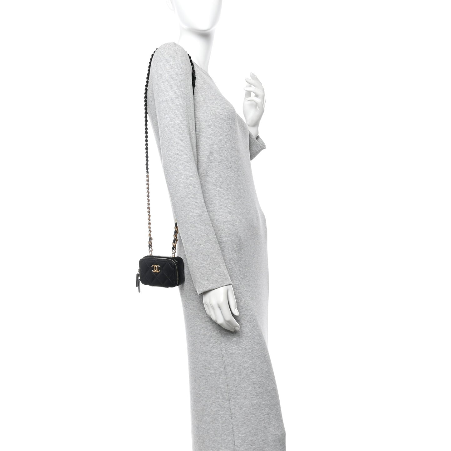 Lambskin Quilted Mini Lacquered Chain Clutch Black