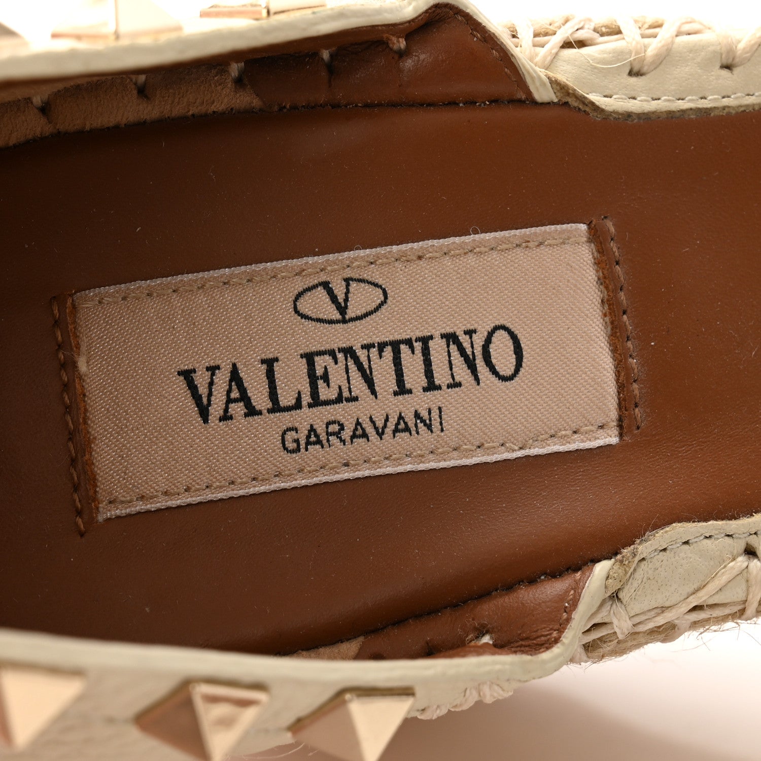 Valentino Garavani Grained Calfskin Rockstud Ankle Wrap Espadrille 15/85mm Wedges 39 Light Ivory 6 of 9