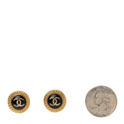 Chanel Resin CC Chain Round Earrings Gold Black 2 of 5
