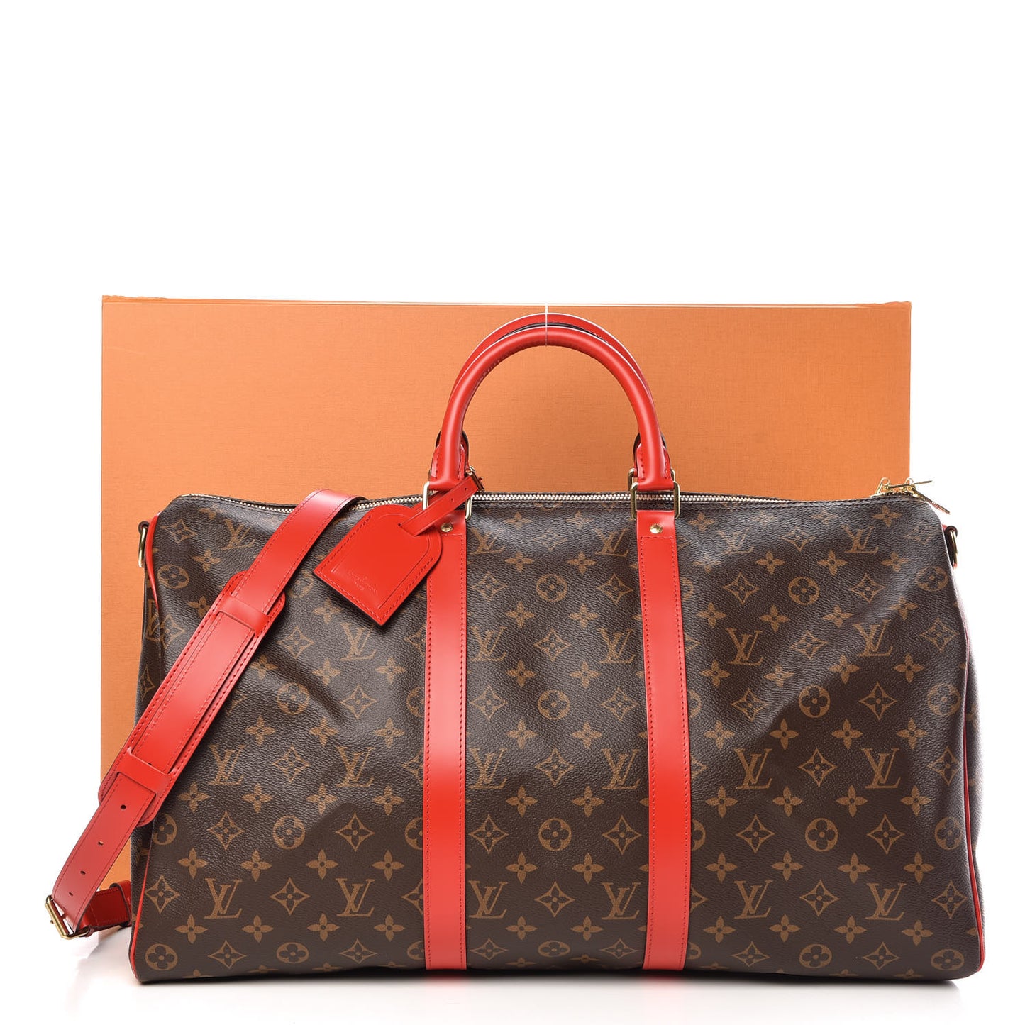 Calfskin Monogram Keepall Bandouliere 50 Coquelicot