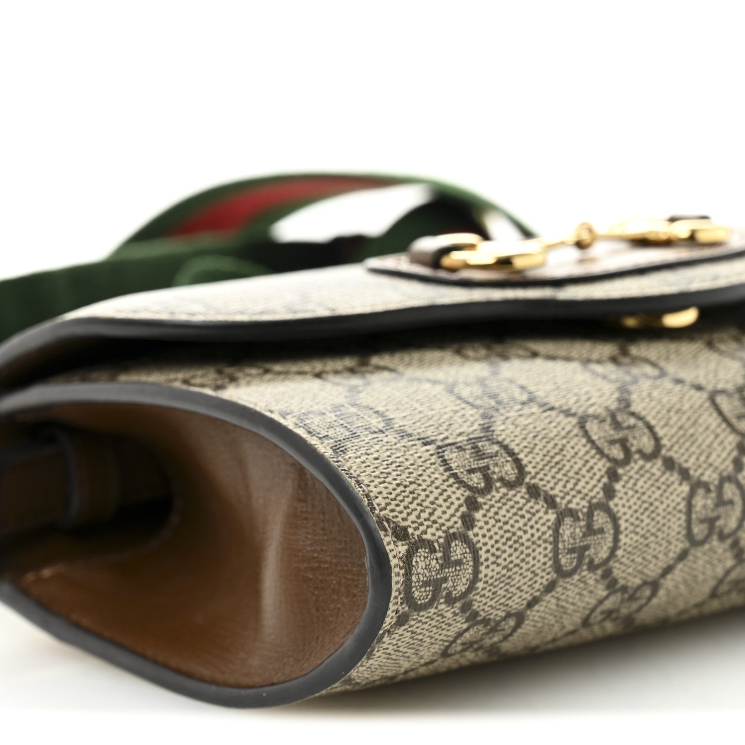Gucci GG Supreme Monogram Azalea Calfskin Web Mini Horsebit 1955 Chain Shoulder Bag Beige Ebony Brown Sugar 9 of 10