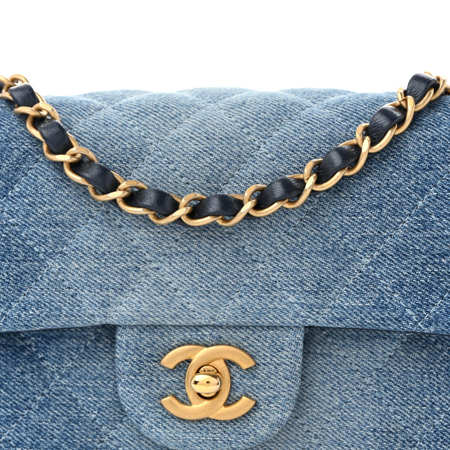 Washed Denim Quilted Mini Rectangular Flap Blue