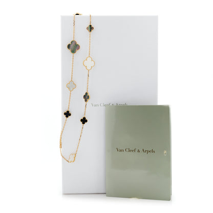 Van Cleef & Arpels 18K Yellow Gold Onyx Mother of Pearl 16 Motifs Magic Alhambra Necklace 6 of 6
