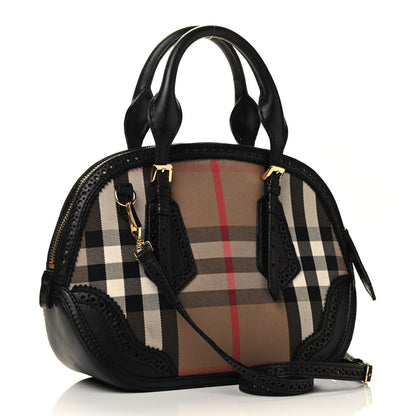 Burberry House Check Calfskin Broguing Small Orchard Bowling Bag Black 2 of 4