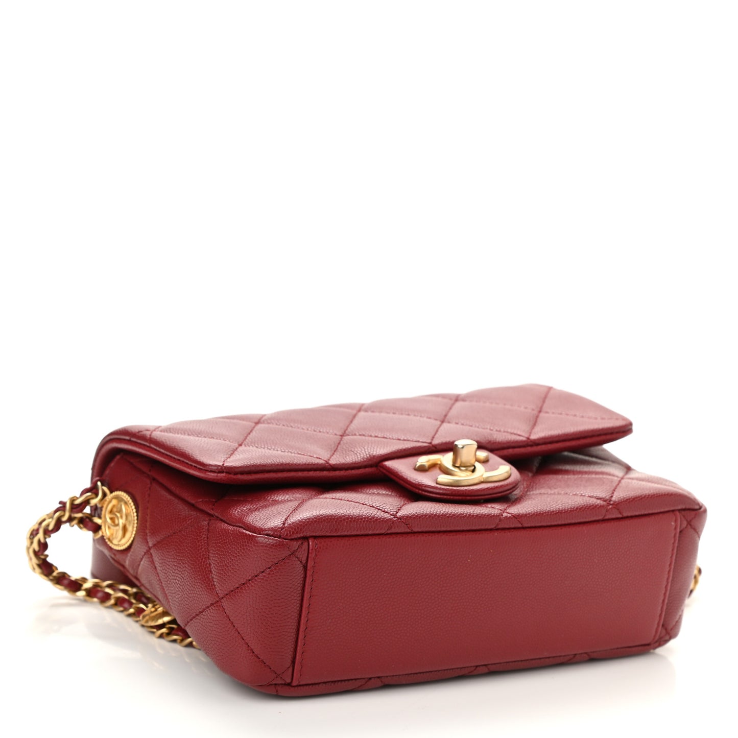 Caviar Quilted Small Twist Your Buttons Flap Burgundy
