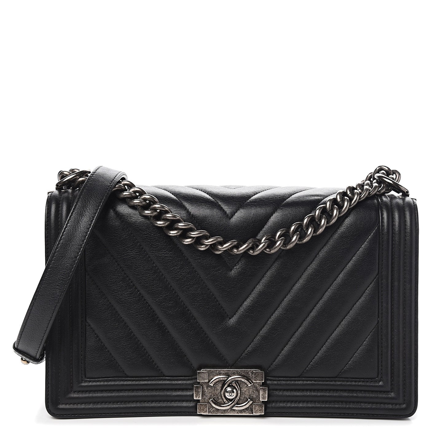 Calfskin Chevron Quilted New Medium Boy Flap Black